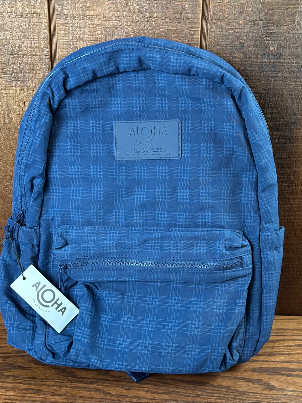 NWT ALOHA Collection Blue Plaid Backpack